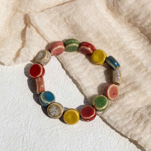 Handmade Green Boho Bracelets for Women, Bohemian Ceramic Beads Bracelets for Friends, Trendy Porcelain Stone Beaded Bracelets for Sisters - color: Multi
