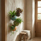 MyGift Dangling Southwest Desert Color Ceramic 4 Pot Set, Wall or Ceiling Mount Hanging Mini Flower Planters