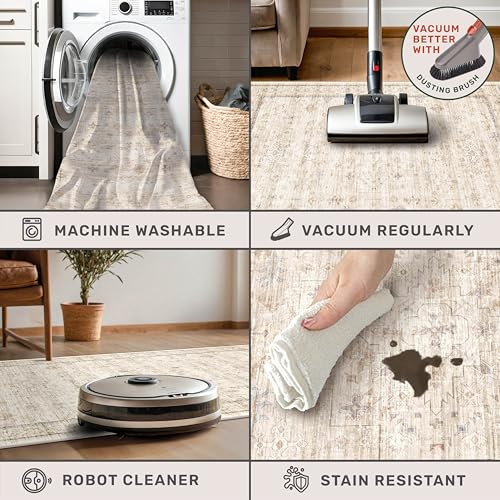 Farmhouse Bathroom Rug 2x3 Beige, Machine Washable Small Non Slip Indoor Entryway Area Rug, Low Pile Thin Neutral Vintage Design for Bedside, Kitchen - color: Light Sand Beige, size: 2' x 3' (Rectangular)
