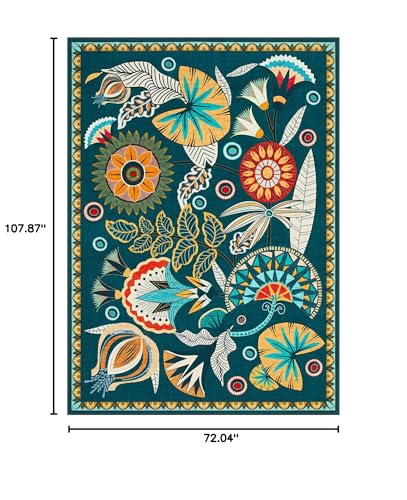 Joydeco Egypt Floral Boho 6x9 Rug for Living Room, Dark Green Washable Bedroom Dining Room Rugs for Under Table, Non Slip Vintage Indoor Throw Carpet for Playroom Nursery Dorm Classroom, Dark Green - color: Dark Green, size: 6' x 8'11" (Rectangular)