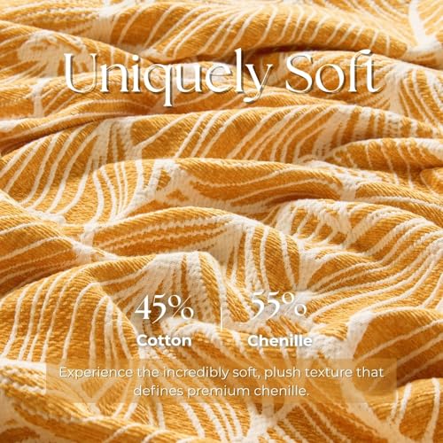 DOWN HOME Chenille Cotton Throw Blanket for Couch, Lightweight Boho Blanket for Bed Sofa Chair Living Room Outdoor Soft Woven Decorative Blanket with Tassel Gift Orange Leaves 50"x70" - color: Orange, size: 50"x70"