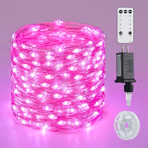 JMEXSUSS 200 LED Fairy Room Lights, 66 ft Pink Lights Outdoor Waterproof 8 Modes Pink String Lights Indoor with Wheel, Remote Control Twinkle Lights Plug in for Christmas Decor - color: Pink, size: 66FT 200LED