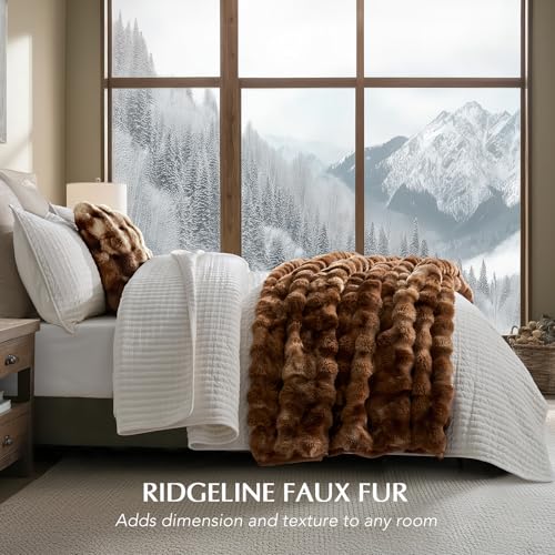 EverGrace Ultra Soft Luxury Fluffy Faux Rabbit Fur Throw Blanket, Thick Warm Bubble Throw for Bed, Cozy Plush Reversible Blankets for Couch, Chair, Sofa, Lion Caramel, 50x60 Inches - color: Marble Caramel Brown, size: 50"x60"