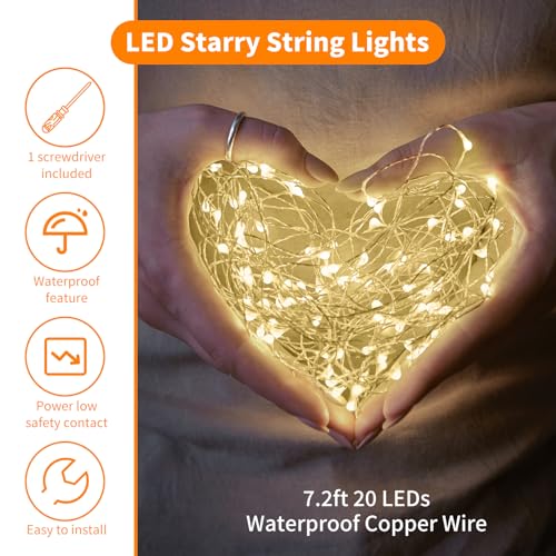 6 Pack Fairy Lights Battery Operated 7.2 ft 20 LED Mini String Lights Waterproof Silvery Copper Wire Firefly Starry Lights for Wedding Bedroom Party Christmas Decor(Warm White) - color: Warm White