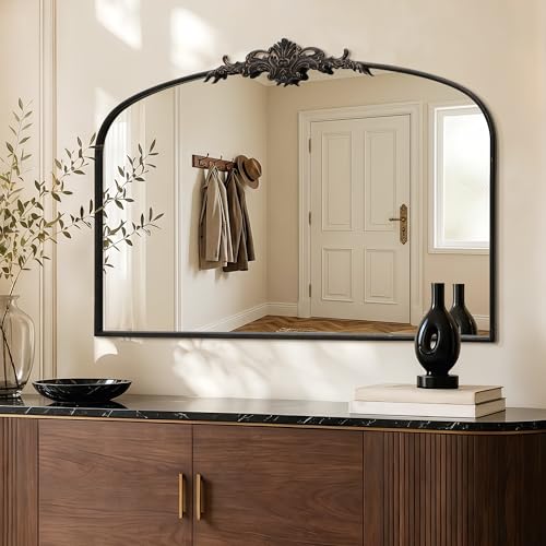 Besdomus Antique Arched Large Mirror: 55"x36" French Black Arch Antique Vanity Mirror - Overmax Decorative Baroque Traditional Ornate for New Home Decor - Idea for Living Room/Fireplace/Bathroom - color: Black, size: 36"L x 55"W