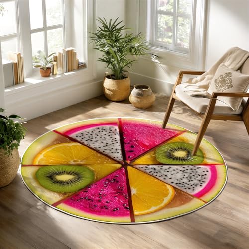 Round Colorful Rug Featuring Bright Fruit Slices Design Washable Carpet Circle Non Slip Playroom Mat Soft Area Decoration Perfect for Kitchen Accent Beautiful Indoor Outdoor Setting Piece 2 ft - color: B, size: 2' (Round)