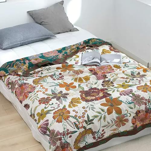 Bailix Boho Throw Blanket for Couch Sofa Bed, 100% Cotton Woven Quilt with Tassel 60”x80”, Super Soft Muslin Blanket with Floral Printed, Decorative Reversible Bed Blanket/Cover for All Seasons - color: I - Boho Floral, size: Twin-60" X 80"