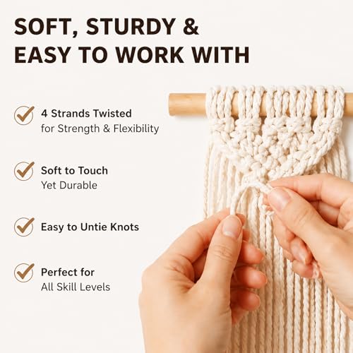 Natural Cotton Macrame Rope - 3mm x 109Yards (328Feet), 4 Strands Twisted Cotton Cord for Wall Hanging, Plant Hangers, Crafts, Gift Wrapping and Wedding Decorations, Beige - color: Beige, size: 0.12 in x 109 yd