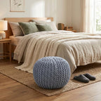 BIRDROCK HOME Round Pouf Ottoman Foot Rest - 18.5”x18.5”x15” Boho Compact Comfortable Soft Cotton Braided Foot Stool with Bean Bag Filling for Living Room, Bedroom, or Nursery (Soft Blue) - color: Soft Blue