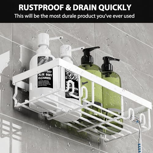 Moforoco Shower Caddy Shelf Organizer Rack, Self Adhesive Black Bathroom Shelves Basket, Home Farmhouse Wall Inside Organization and Storage Decor Rv Accessories, First Camper Apartment Essentials - color: White, size: Medium
