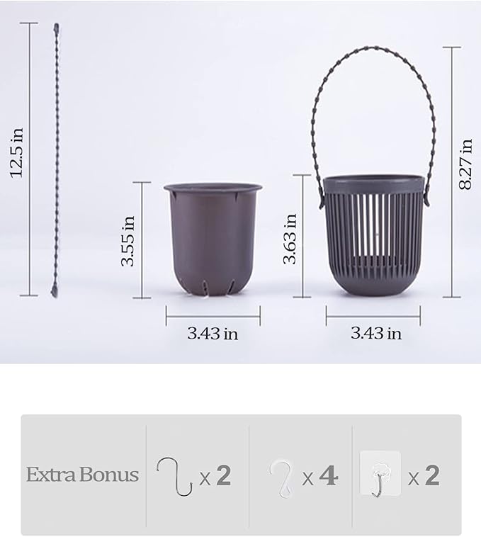 Melphoe 3.5‘’ Two-Piece Succulent Planters Pots with Drainage, Flexible Removable Handle, Flower Pots for Mini Plants Small Hanging Planter for Wall, Window (6 PCAK)