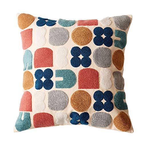 vctops Boho Geometric Tufted Decorative Throw Pillow Cover Farmhouse Cotton Embroidery Accent Square Cushion Case for Couch Sofa Bed (EmbroideryK, 18"x18") - color: Embroideryk, size: 18" x 18" (Pack of 1)