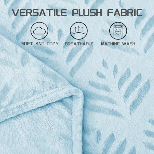 Exclusivo Mezcla Twin Size Fleece Blanket for Bed, Super Soft and Cozy Blankets All Season Use, Leaves Pattern, Plush Fuzzy Lightweight, Ice Blue, 60x80 Inch - color: Ice Blue, size: Twin(60"x80")