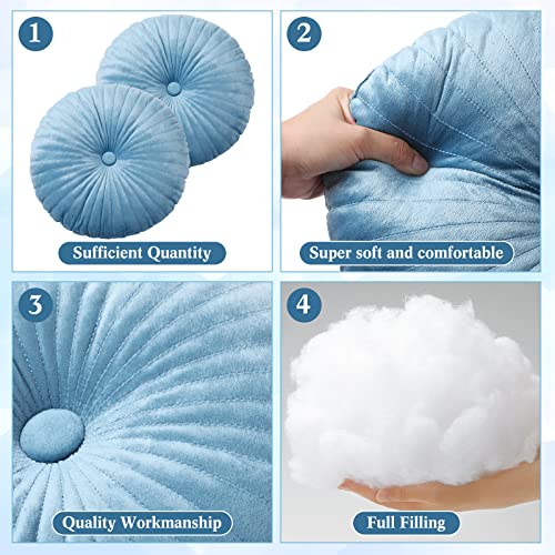 Namalu 2 Pcs Round Throw Pillow 13.8 Inch Decorative Round Velvet Floor Pillows Pumpkin Throw Pillows with Center Button for Thanksgiving Home Decor Living Room Sofa Couch Bed Chair (Blue) - color: Blue