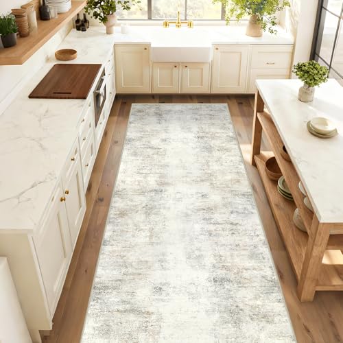 Capslpad 3x12 Beige Abstract Hallway Runner, Ultra Soft Fabric Washable Runner Rug, Non-Slip Rubber Backing, Stain Resistant Low Pile Runners for Hallways, Kitchen, Entryway, Bedroom - color: Beige, size: 3' x 12' (Runner)