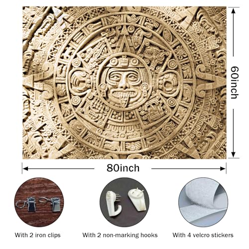 SHRAPHY Aztec Mayan Tapestry, Ancient Civilization History Calendar View Blanket Wall Hanging, Mandala Home Decor Art for Bedroom Living Room Dorm Office 80x60Inches