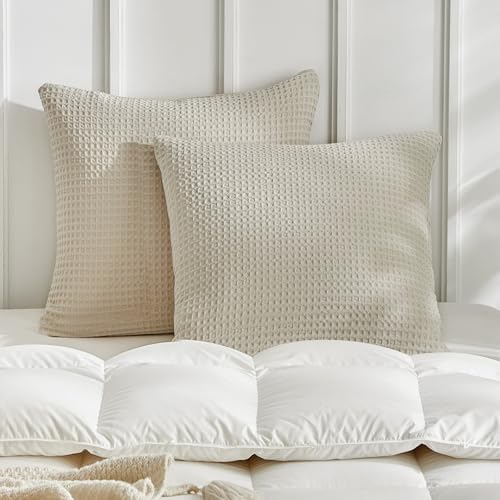 WARMDERN Waffle Weave Pillowcases 2 Pack Pillow Cases Soft Microfiber Pillow Case Covers Set of 2 Boho Woven Textured Pillowcase with Envelope Closure(Khaki, 26x26 Inches) - color: Khaki-waffle Weave, size: 26" x 26" (Pack of 2)