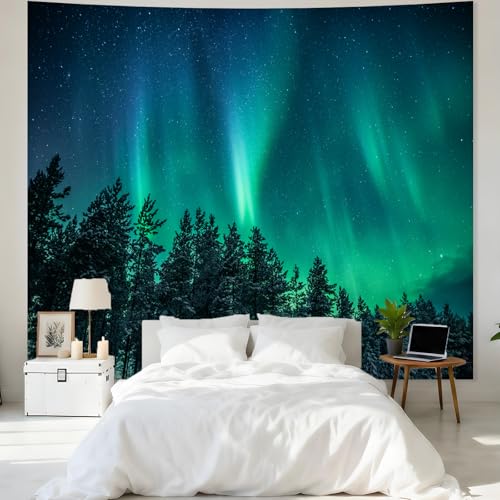 Apdidl Forest Wall Tapestry for Bedroom Aesthetic, Nature Outer Space Galaxy Starry Night Tapestry Wall Hanging, Green Landscape Ceiling Backdrop Decor Tapestries for Living Room Dorm (51"X60") - color: Aurora Forest Tapestry, size: 60"L x 51"W