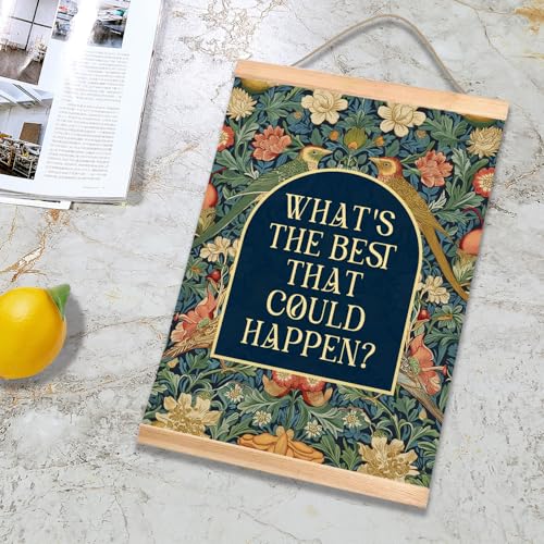Vintage Floral Wall Art Decor- What’s the Best That Could Happen Retro William Morris Floral Canvas Poster, Positive Motivational Wall Hanging Decor for Home, Bedroom,Living Room 14x18.5Inch (Green) - color: Green