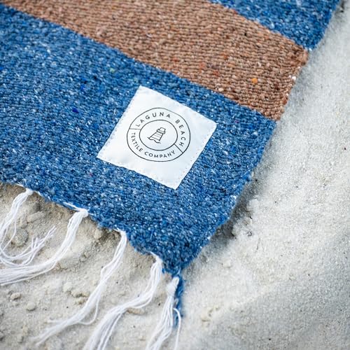 Mexican Blanket by Laguna Beach Textile Co - Beach, Yoga, Camping, or Decorative Throw Blanket - Traditional Handmade Serape (Slate Blue & Tan) - color: Slate Blue & Tan