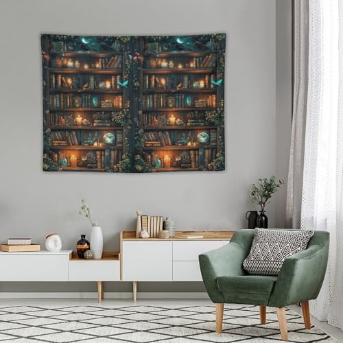 Houselerax Vintage Bookshelf Tapestry,Library Wall Hanging Tapestries,Old Books on Shelf Classical Study Room Student Study College Dorm Bedroom Living Room 60"x40" - color: Bookshelf-6, size: W60xL40in