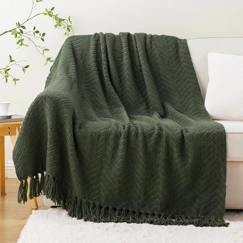 BATTILO HOME Olive Green Chenille Throw Blanket for Bed, Knit Throw Blanket,Super Soft Warm Home Decor Throw Blanket with Tassels for Couch,Sofa and Living Room,50" x 60" - color: Olive Green, size: 50"x60"