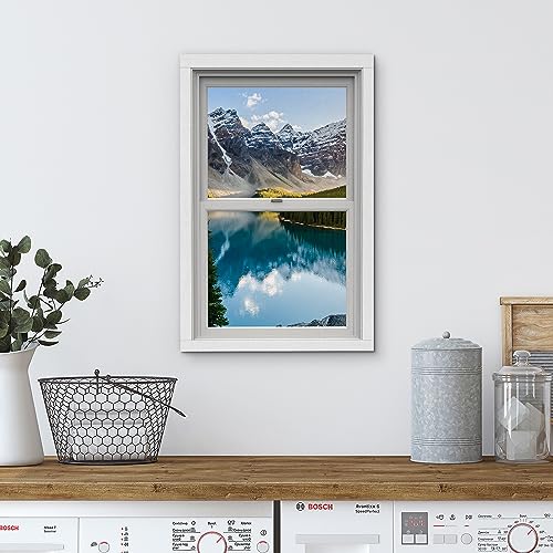 wall26 Canvas Print Wall Art Window View Snowy Mountain Range Cloudy Sky Lake Reflection Nature Wilderness Photography Digital Art Realism Decorative Rustic Landscape Colorful for Bedroom - 12"x18" - color: A33-2307-est03, size: 18"L x 12"W