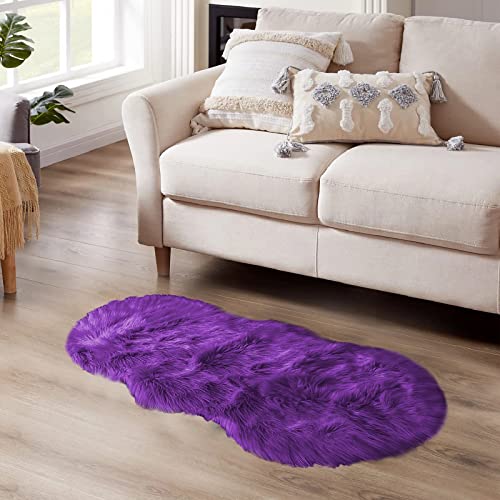 Latepis Fluffy Rug for Bedroom 2x4 Purple Shag Rugs Washable Faux Fur Sheepskin Rug Living Room Carpet Fuzzy Shaggy Rugs for Dorm Chair Cute Home Décor - color: Purple, size: 2' x 4' (Sheepskin)