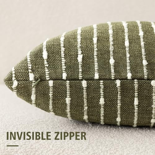 Foindtower Pack of 2 Decorative Jacquard Boucle Throw Pillow Covers Accent Textured Striped Pillowcases Soft Boho Modern Cushion for Couch Sofa Bedroom Living Room Home Decor 20x20 Inch Olive Green - color: Olive Green, size: 20" x 20" (Pack of 2)