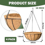 4 Pack 16 Inch Hanging Baskets for Plants Outdoor Metal Hanging Planter Basket with Coco Coir Liner Hanging Flower Baskets Hanging Flower Pots Holder for Garden, Patio(Watermelon) - size: 16 Inch, style: Garden