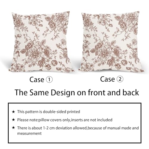 Vintage Floral Pillow Covers 18x18 Inch Set of 2 Light Brown and Cream Floral Throw Pillow Covers Chinoiserie Flower Pillowcases Rustic Farmhouse Cotton Linen Cushion Covers for Couch Bed Sofa Decor - color: Light Brown, size: 18" x 18" (Pack of 2)