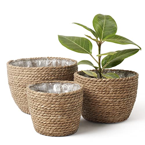 La Jolíe Muse Seagrass Planter Basket Indoor, Flower Pots Cover, Plant Containers, Natural, 3-Pack - color: Brown