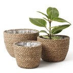 La Jolíe Muse Seagrass Planter Basket Indoor, Flower Pots Cover, Plant Containers, Natural, 3-Pack - color: Brown