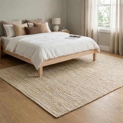 Jute Cotton Area Rug 4x6 ft - Rectangle Hand Woven Natural Farmhouse Rug for Living Room, Bedroom Kitchen - Rustic Vintage Bohemian Eco-Friendly Home Décor Natural Boho Rugs - size: 4' x 6' (Rectangular)