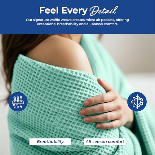 THREAD SPREAD 100% Cotton Waffle Twin Size Blanket for Bed - Soft Lightweight Breathable Waffle Weave Twin Blanket for All Season, Textured Throw Blankets for Bed, Sofa, Hotel, Hospital - Mint Green - color: Waffle - Mint Green, size: Twin / Twin XL