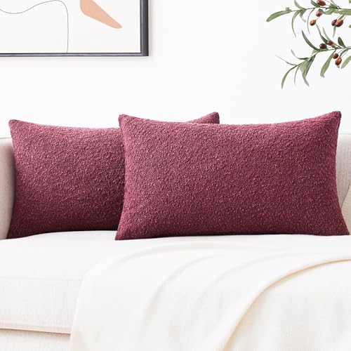 Mixhug Decorative Boucle Throw Pillow Covers, Burgundy Red, 12 x 20 Inches, Pack of 2 - Textured Boho Pillow Covers for Couch and Bed - color: Burgundy, size: 20" x 12" (Pack of 2)
