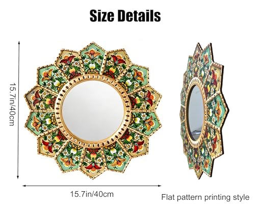 15.7" Sunburst Mirror - Boho Wall Mirror with Moroccan Decor Style, Large Circular Wood & Acrylic, Decorative for Living Room, Gallery Wall - color: Yellow