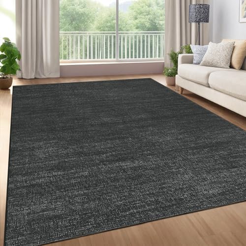 9x12 Area Rugs for Living Room Washable Solid Large Bedroom Rugs Non Slip Soft Modern Abstract Dining Room Throw Carpet Minimalist Classic Plain Area Rug for Nursery Kitchen Home Office, Black 9'x12' - color: Black, size: 9' x 12' (Rectangular)