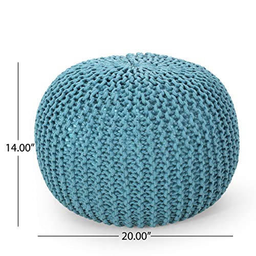 Nahunta Knitted Round Pouf - Cotton - Aqua - color: Aqua