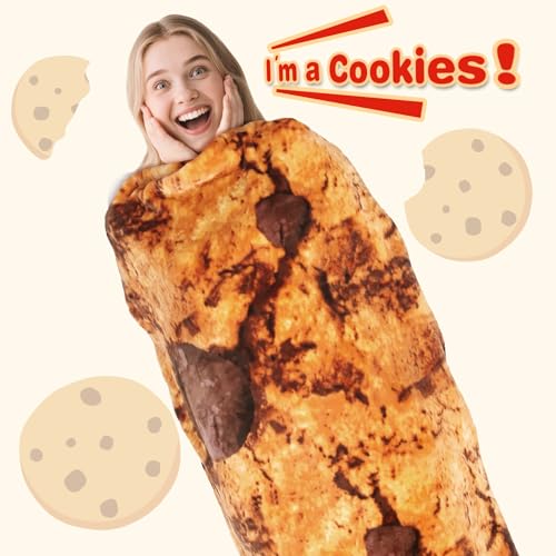 CASOFU Cookies Blanket, White Elephant Gift for Adults Teens Kids Men Women, 285 GSM Soft and Comfortable Flannel Realistic Food Blanket Funny Birthday Gag Gifts for Boys and Girls(Caramel, 47 inches) - color: Caramel, size: 47 inches