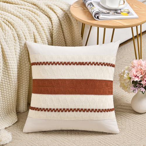 Fancy Homi Set of 2 Rust Boho Decorative Throw Pillow Covers 16x16 Inch for Couch Bed Sofa, Aesthetic Modern Organic Fall Room Decor, Soft Cotton Cute Terracotta Textured Farmhouse Cushion Case - color: Rust, size: 16" x 16" (Pack of 2)