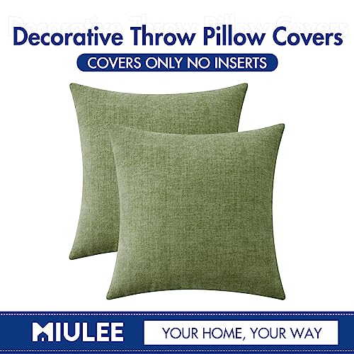 MIULEE Pack of 2 Couch Throw Pillow Covers 16x16 Inch Soft Sage Green Spring Chenille Pillow Covers for Sofa Living Room Solid Dyed Pillow Cases - color: Sage Green, size: 16" x 16" (Pack of 2)