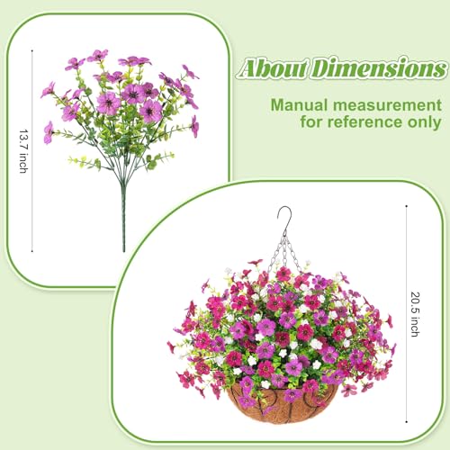 Ammyoo Artificial Faux Hanging Plants Flowers Basket for Spring Outdoor Decoration, Fake Silk Daisy UV Resistant Look Real with Eucalyptus Leaves Summer Outside Decor for Home Patio Garden - color: Purple Purple-red White-boxwood