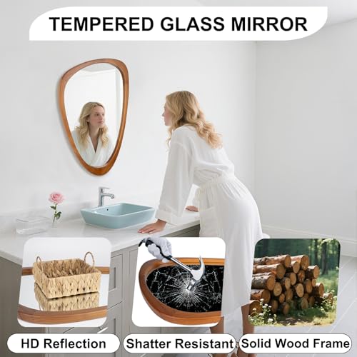 Irregular Wall Mirror Asymmetrical Bathroom Mirror, Wall Mounted Decorative Mirror with Wooden Frame for Living Room, Vanity, Bedroom, Entryway, Hallway (19" x 30") - color: Wood, size: 30"L x 19"W