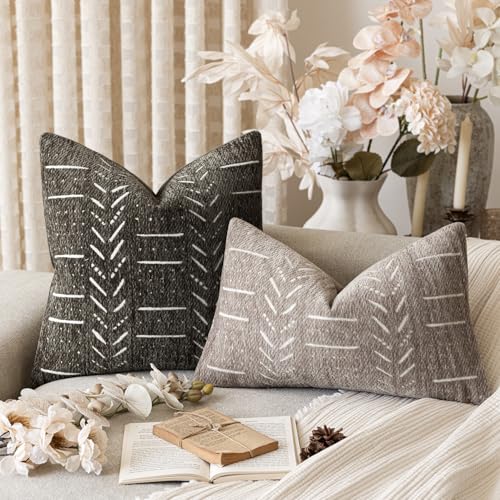 Home Décor Decorative Boho Chenille Throw Pillow Covers,Neutral Lumbar Cushion Covers,Textured Soft Farmhouse Pillowcase for Couch Sofa Chair Bed Living Room,12×20 Inch, Set of 2, Light Taupe - color: Plaza Taupe, size: 20" x 12" (Pack of 2)