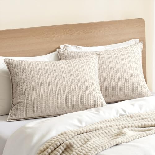 100% Cotton Waffle Pillow Shams Standard Size, 2 Pack 20x26 Decorative Pillow Covers for Bed Couch Sofa, Neutral Weave Cushion Cases Modern Farmhouse Home Decor, Oatmeal - color: Oatmeal, size: 26" x 20" (Pack of 2)