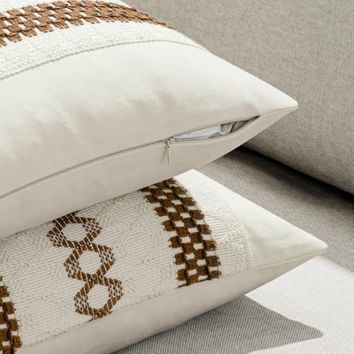 MIULEE Set of 2 Coco Brown Boho Decorative Pillow Covers 18x18 Inch Farmhouse Rustic Couch Throw Pillows Modern Spring Cotton Cushion Covers Retro Cute Macrame Woven Home Decor for Bed Sofa Chair - color: Coco Brown, size: 18" x 18" (Pack of 2)