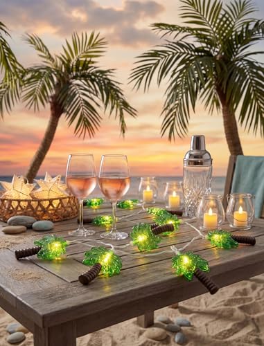 12Ft Summer Beach Hawaiian String Lights - 20 LED Palm Tree Lights for Luau Pool Decor, Hawaii Theme Summer Outdoor Indoor Tropical Party Decorations - color: 20 Palm Tree Ligths