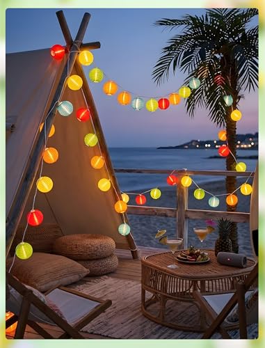 GOOTHY 8.5Ft Multicolor Lantern String Lights Outdoor, Plug in Christmas Decorations String Lights with 10 Mini Colorful Lanterns, Hanging Lanterns Lights for Outdoor Bedroom Bistro Garden Xmas Party - color: Multicolor Lantern