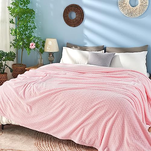 inhand Pink Fleece King Blanket for Bed, Super Soft Flannel Cozy Blankets for Adults, Lightweight Leaves Pattern Fuzzy Blanket for Office,Travel, Warm Plush Blankets for All Season, 90x108 Inches - color: Baby Pink, size: King/Cal King-90x108 IN